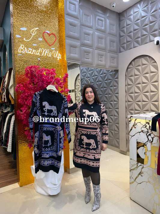 WOOLEN LONG PRINTED DRESS (IMP-740) HORSE