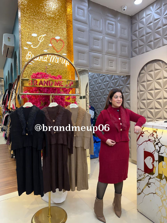 WOOLEN DRESS WITH FUR JACKET (CODE-3029) (IMP-742)