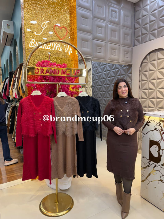 WOOLEN DRESS WITH FUR JACKET (CODE-0512) (IMP-741)