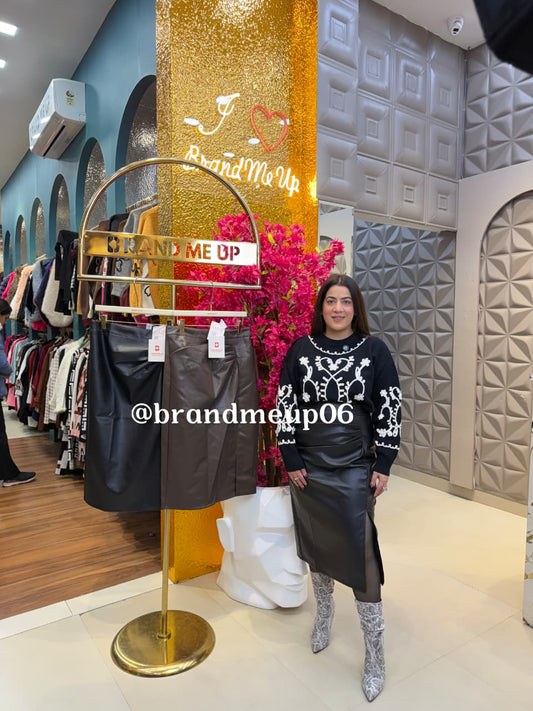 SIDE SLIT LEATHER SKIRT (CODE-8939) (IMP-747)