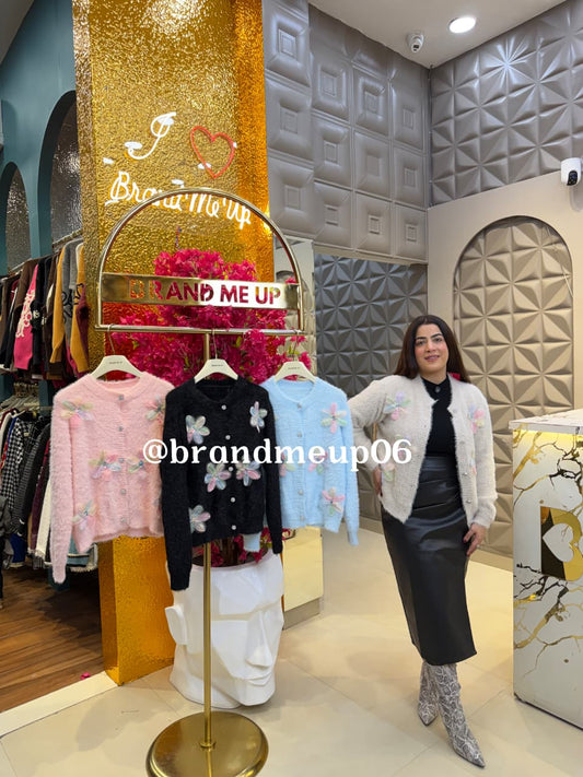 WOOLEN FUR CARDIGAN (IMP-752) RAINBOW FLOWER