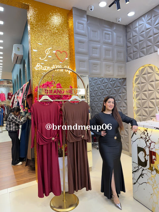 PARTYWEAR SLIMFIT FISHCUT DRESS WITH BROOCH (PRM-807)