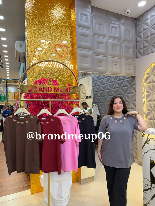 COTTON WITH STITCHED SUN BROOCH T-SHIRT  (TEE-193)