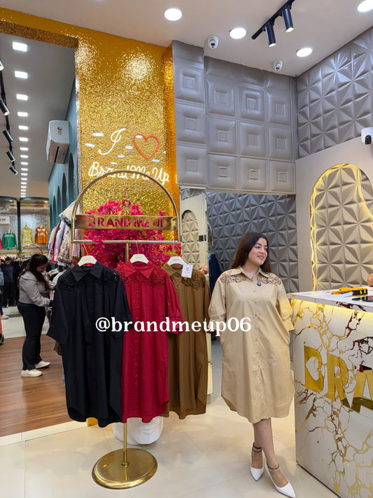 LASER CUTE COTTON DRESS WITH POCKET (PRM-840)