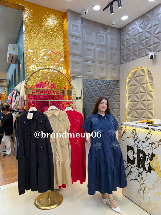 COTTON DRESS WITH 3D FLOWER AND POCKET (PRM-841)