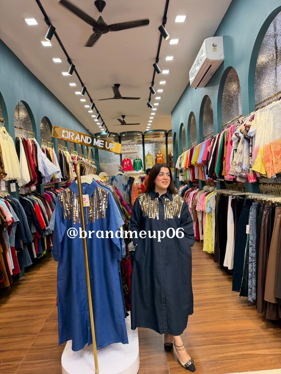 DENIM SEQUENCE DRESS WITH POCKETS (PRM-858)