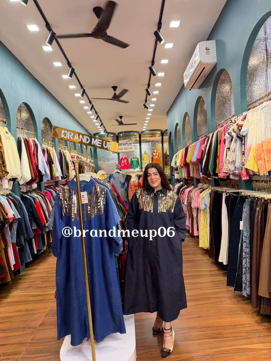 DENIM SEQUENCE DRESS WITH POCKETS (PRM-858)