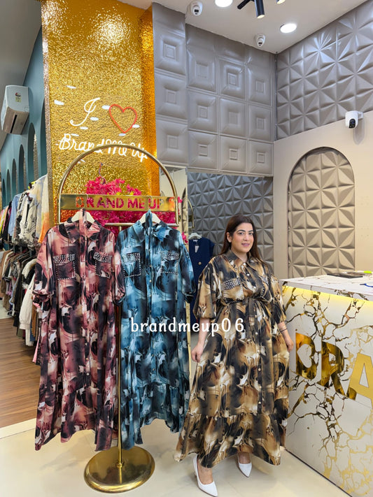 PREMIUM PRINTED RHINESTONE DRESS WITH POCKET (PRM-902)