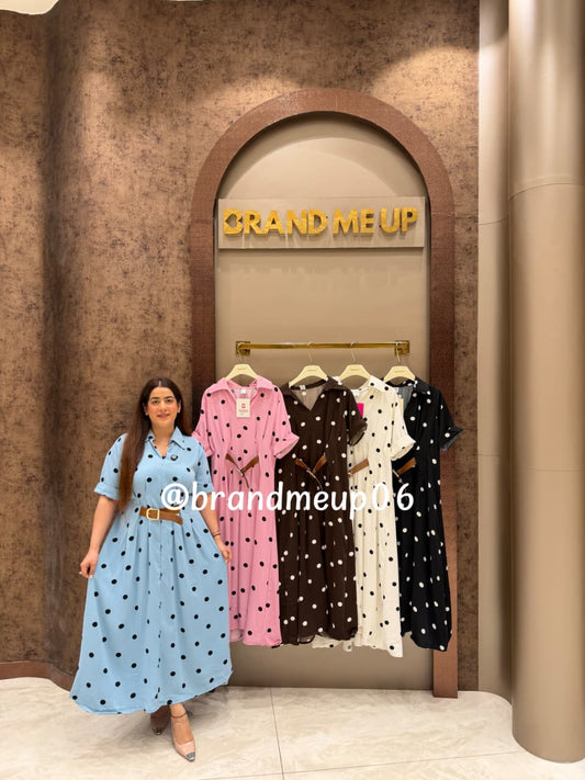 ‘DROP’ POLKA DRESS WITH FRONT BELT (SKU-302)