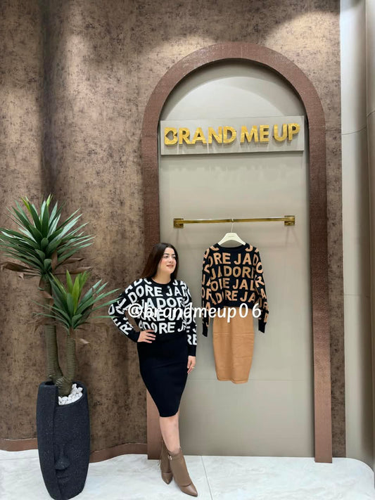 WOOLEN DRESS WITH LETTER RHINESTONES TOP (IMP-472)