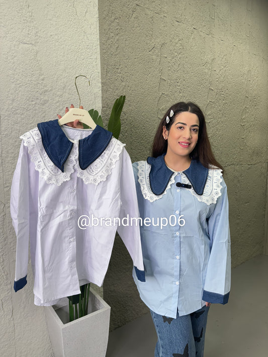 Cotton Shirt With Denim Collar (PRM-221)