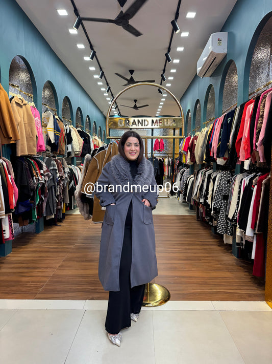 Fur Woolen Long Coat with belt (IMP-357)