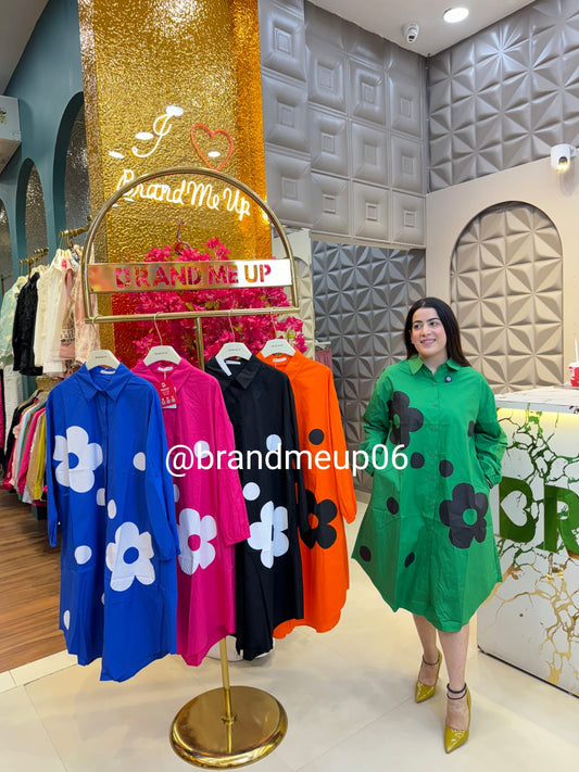 Cotton Designer Printed Dress With Pocket (PRM-626)