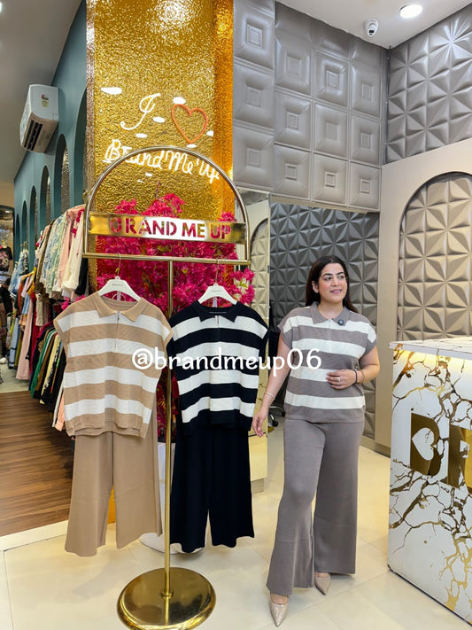 Summer knit stripe cord set (PRM-124)