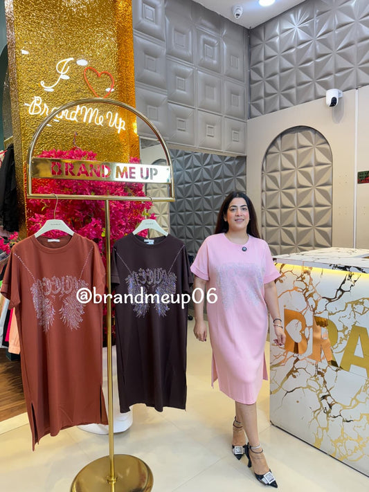 Rhinestone Imported Stretchable cotton Lycra Dress (PRM-494) FEATHER