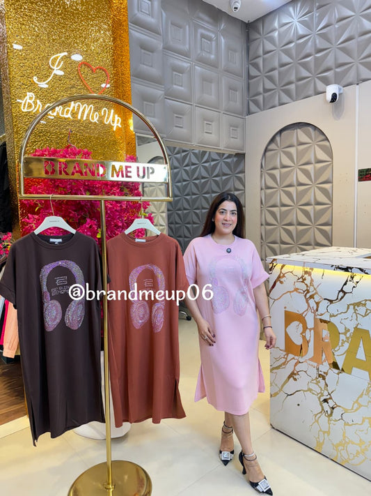 Rhinestone Imported Stretchable Cotton Lycra Dress (PRM-492) HEADPHONE