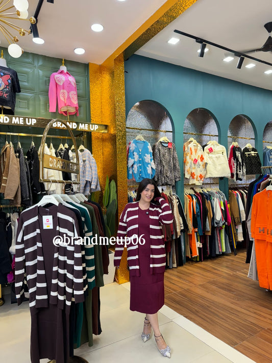 WOOLEN DRESS WHITE STRIPE SHRUG (IMP-520)