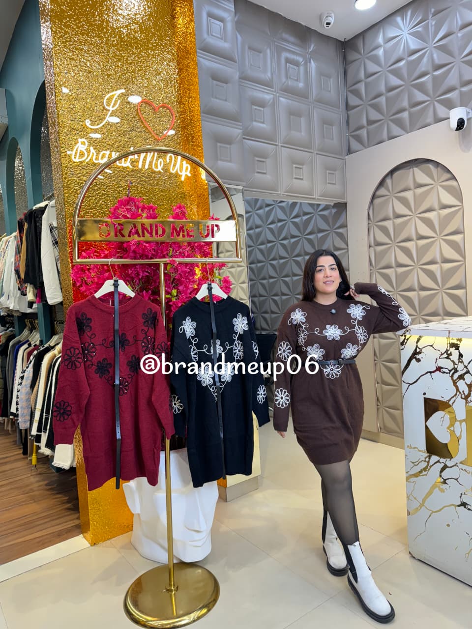 EMBROIDERY RHINESTONE WOOLEN DRESS WITH BELT (IMP-575)