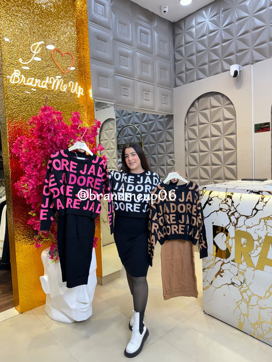 WOOLEN DRESS WITH LETTER RHINESTONES TOP (IMP-472)