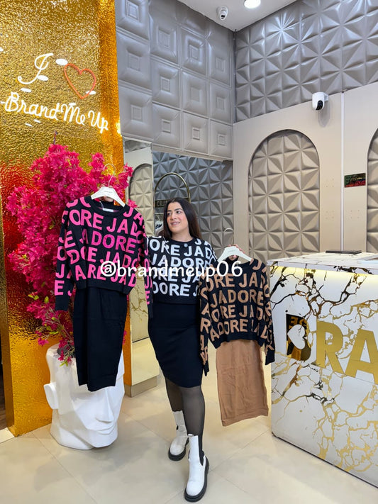 WOOLEN DRESS WITH LETTER RHINESTONES TOP (IMP-472)