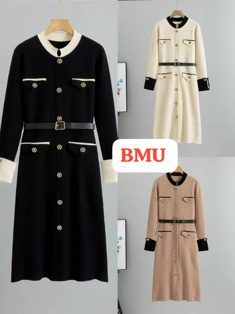 WOOLEN VABY DRESS WITH BELT (IMP-582)
