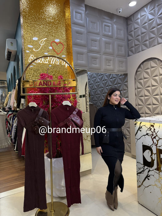 Woolen Dress With Designer Belt (IMP-459)