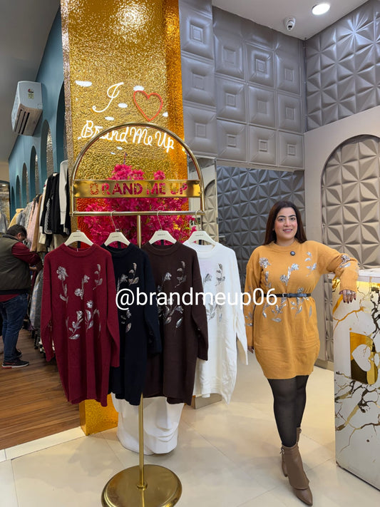 SEQUENCE LEAF WOOLEN DRESS WITH BELT (IMP-574)