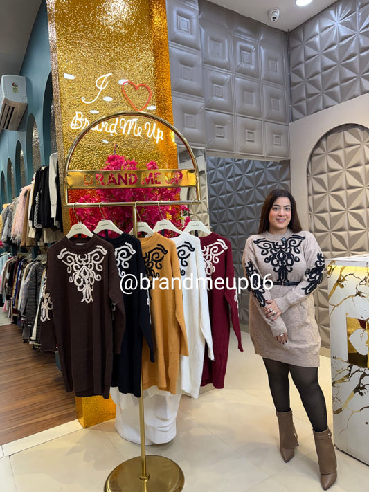 EMBROIDERY WOOLEN DRESS WITH BELT (IMP-571)