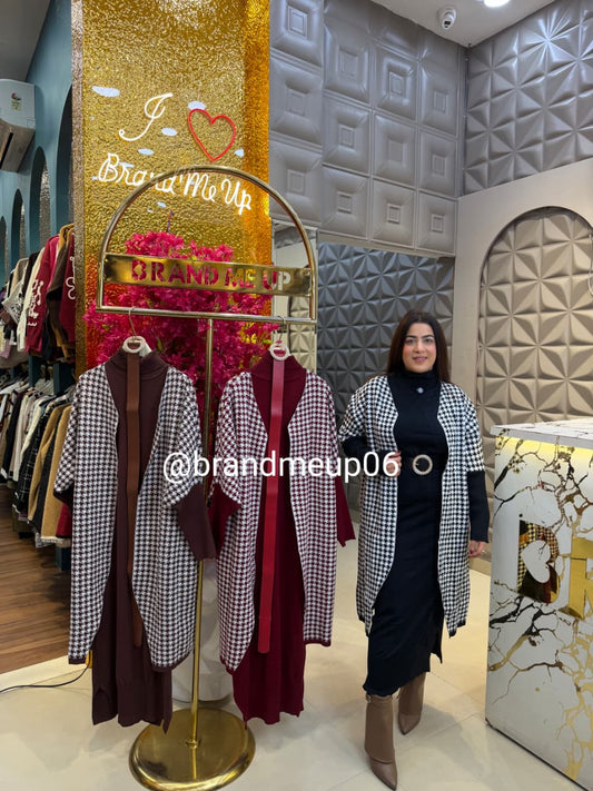 WOOLEN DRESS WITH PRINTED SHRUG AND BELT (IMP-576)