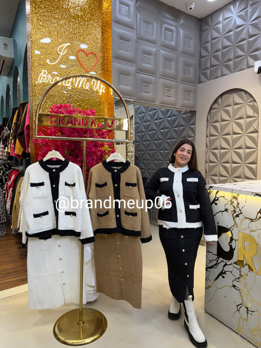 WOOLEN ROSE BUTTON DESIGNER SKIRT SET (IMP-662)