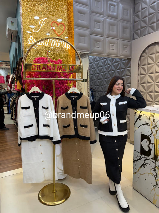 WOOLEN ROSE BUTTON DESIGNER SKIRT SET (IMP-662)