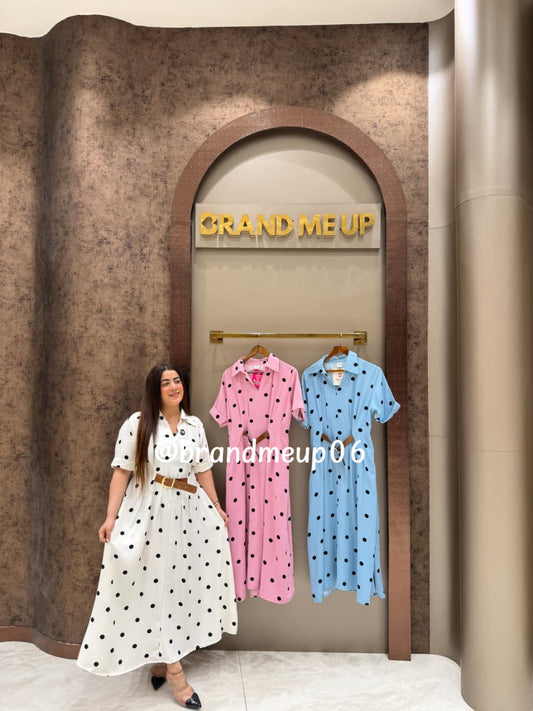 ‘DROP’ POLKA DRESS WITH FRONT BELT (SKU-302)