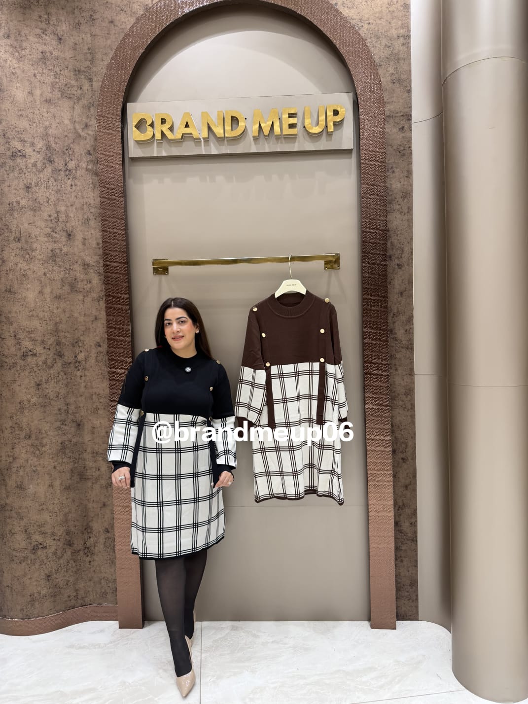 WOOLEN CHECK GOLDEN BUTTON DRESS (IMP-635)