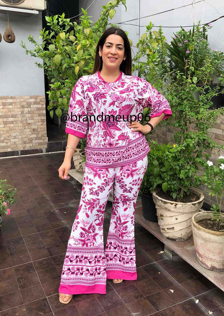 Printed Top & Bell Bottom Pants (set190)