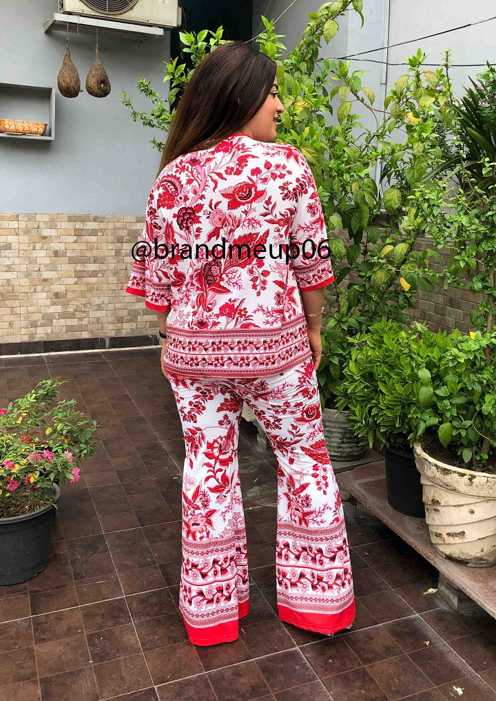 Printed Top & Bell Bottom Pants (set190)