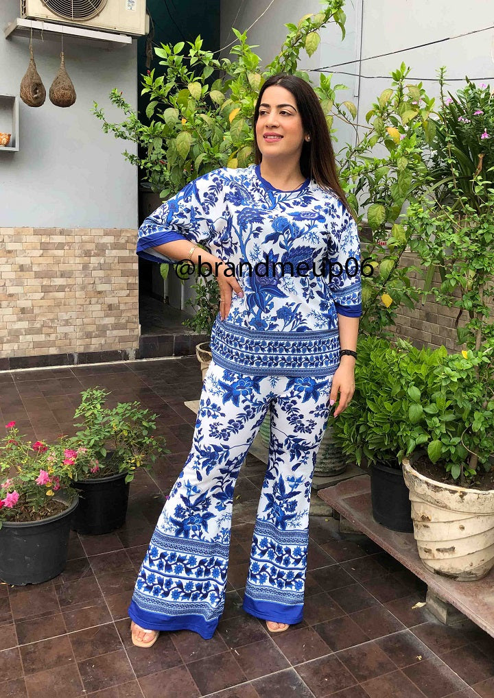 Printed Top & Bell Bottom Pants (set190)