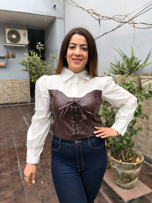 White Shirt With Leather Bustier