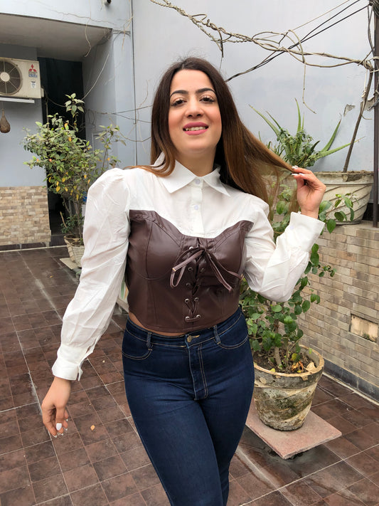 White Shirt With Leather Bustier