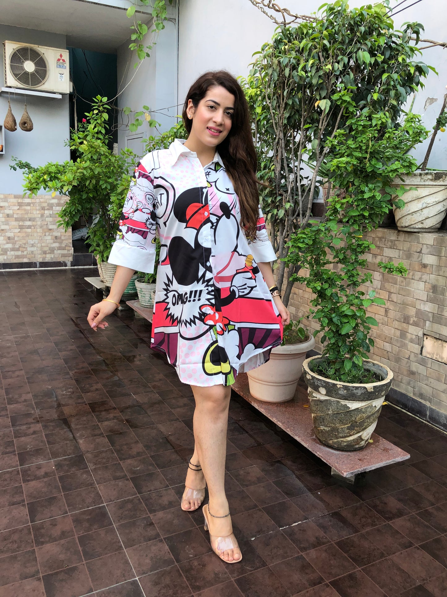 Cartoon Printed Shirt Dress