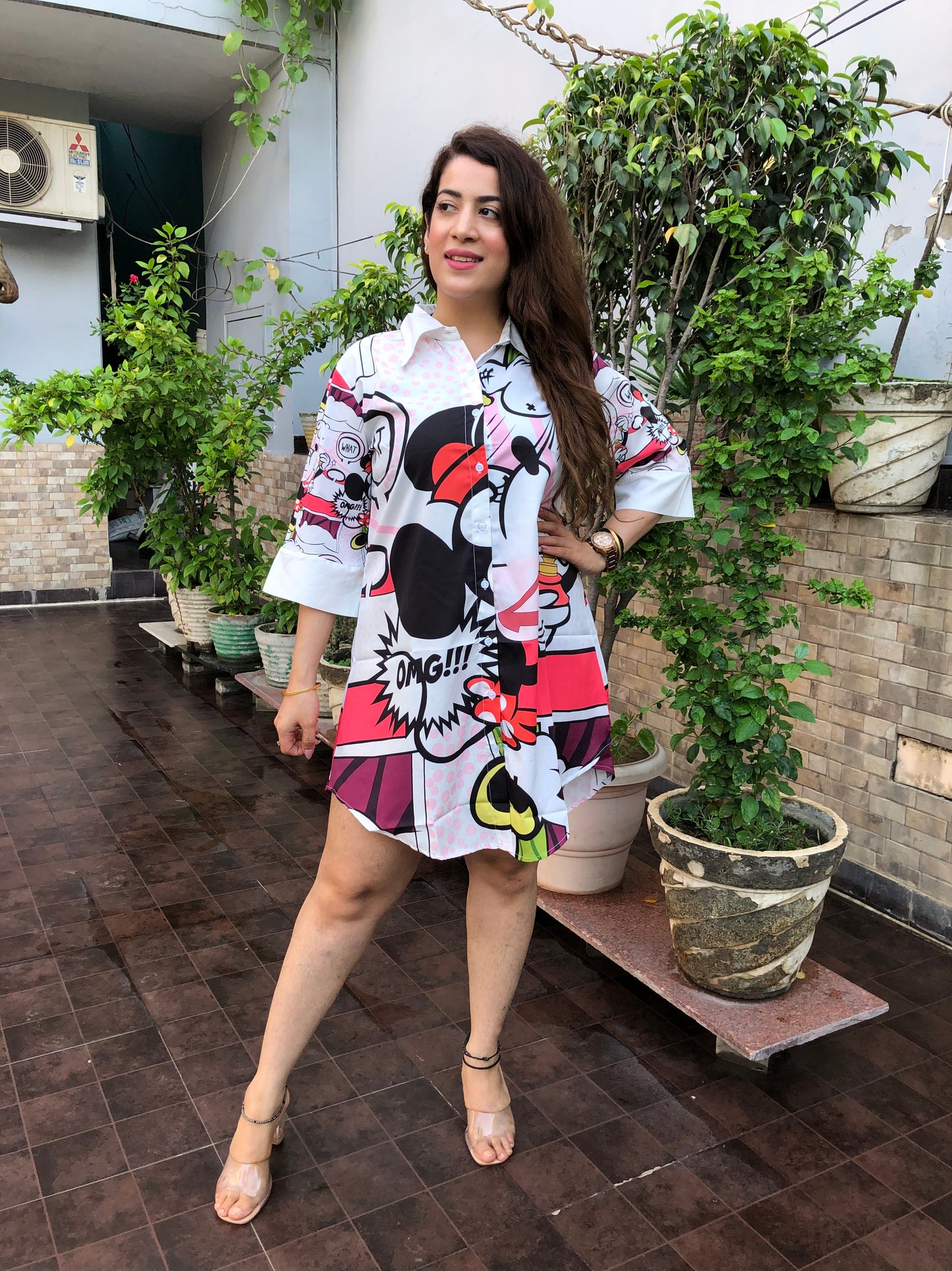 Cartoon Printed Shirt Dress