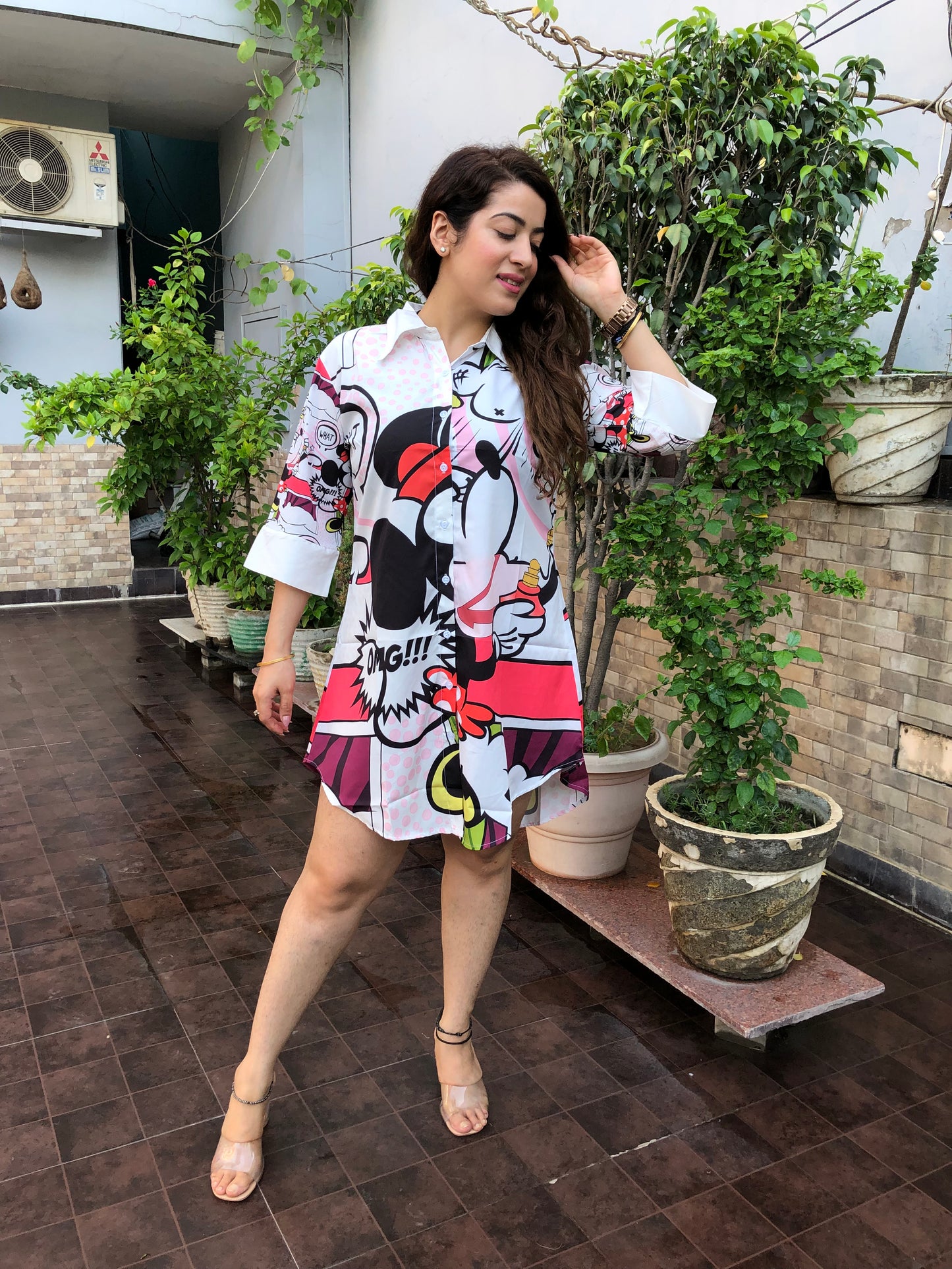 Cartoon Printed Shirt Dress