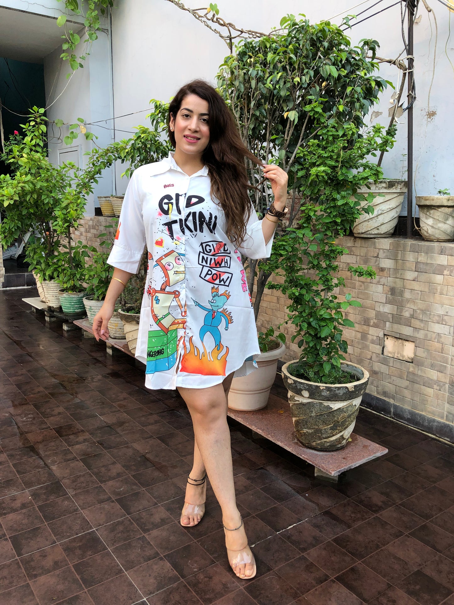 Cartoon Printed Shirt Dress