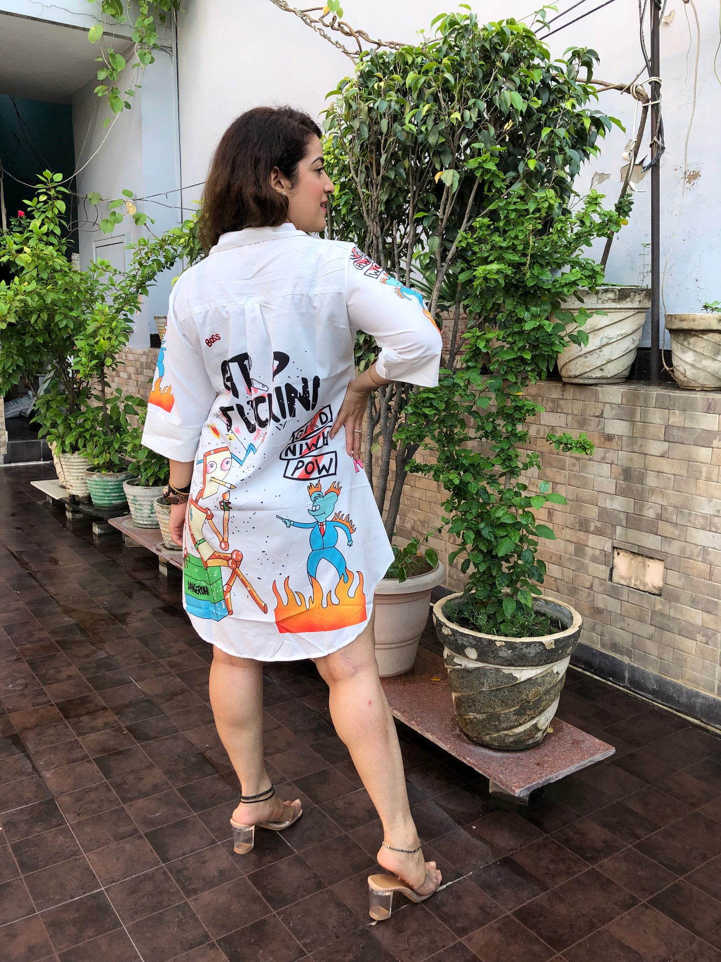 Cartoon Printed Shirt Dress