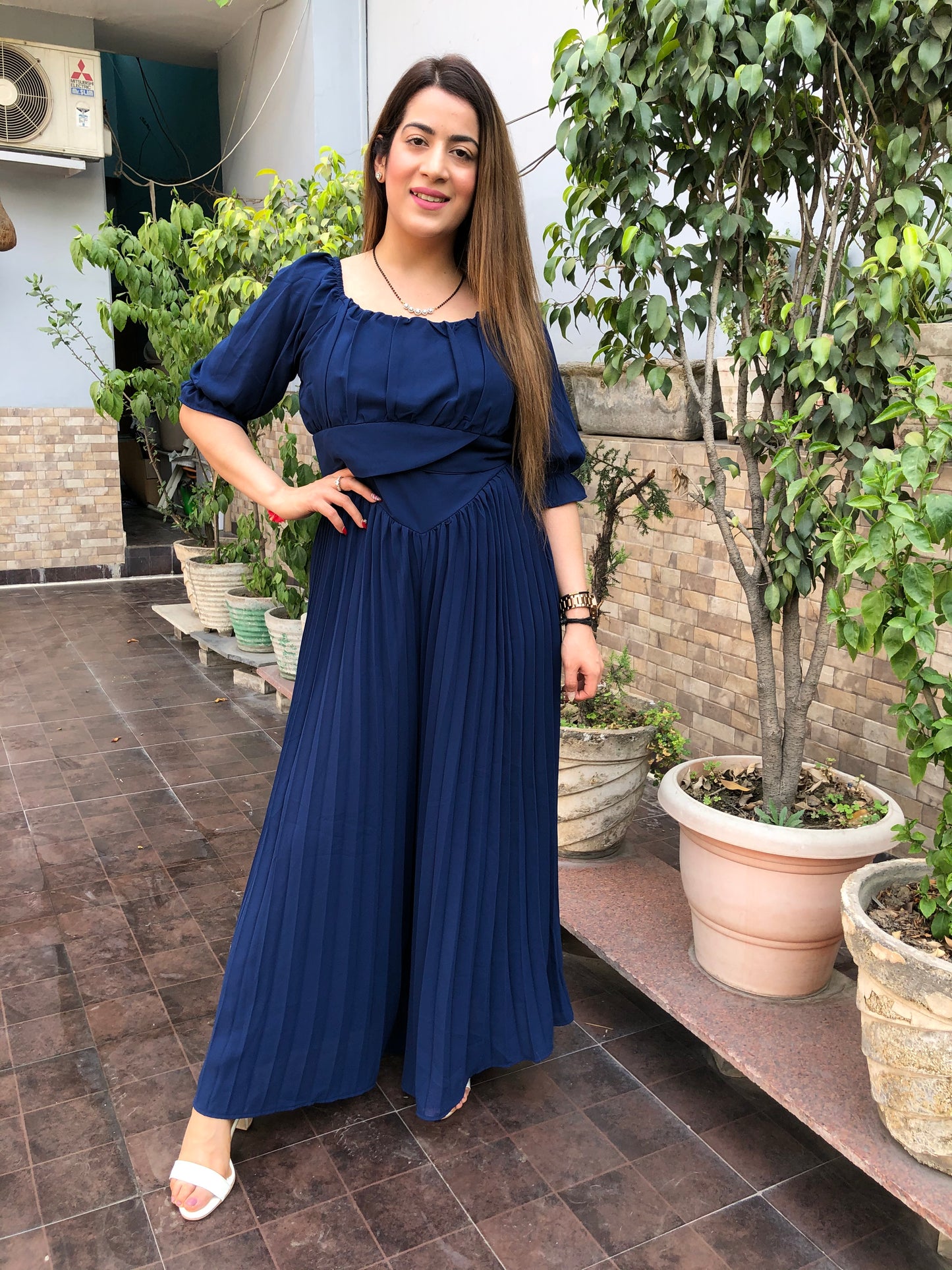 On/Off Shoulder Pleated Jumpsuit