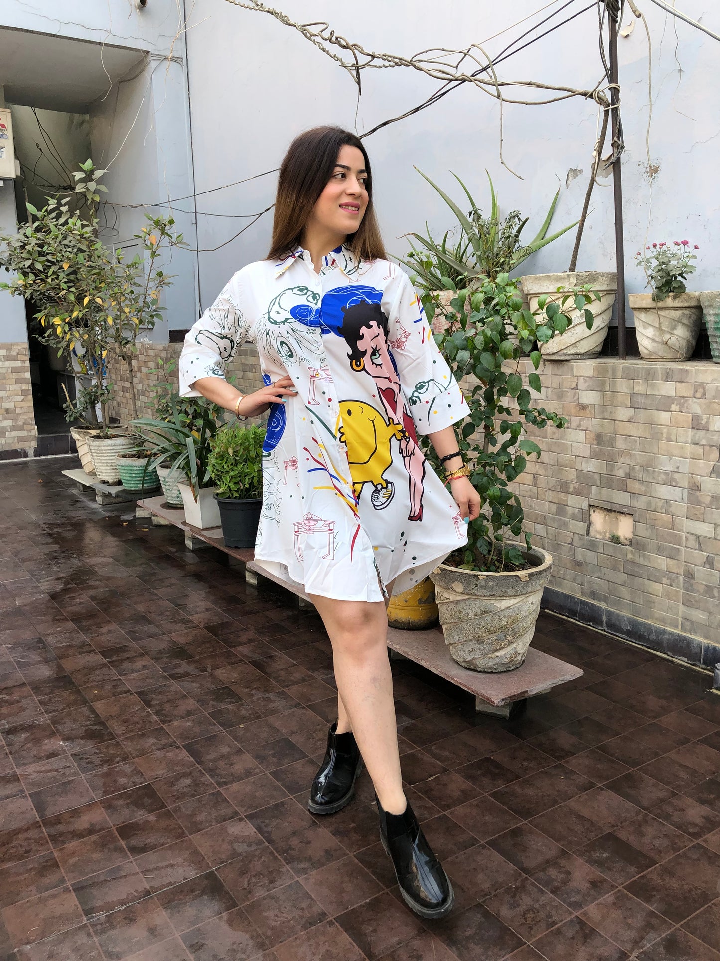 Cartoon Printed Shirt Dress