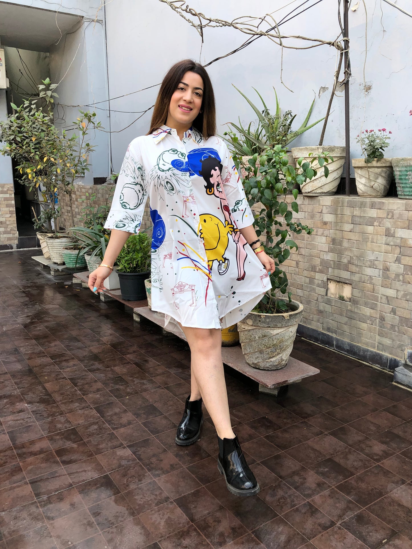 Cartoon Printed Shirt Dress