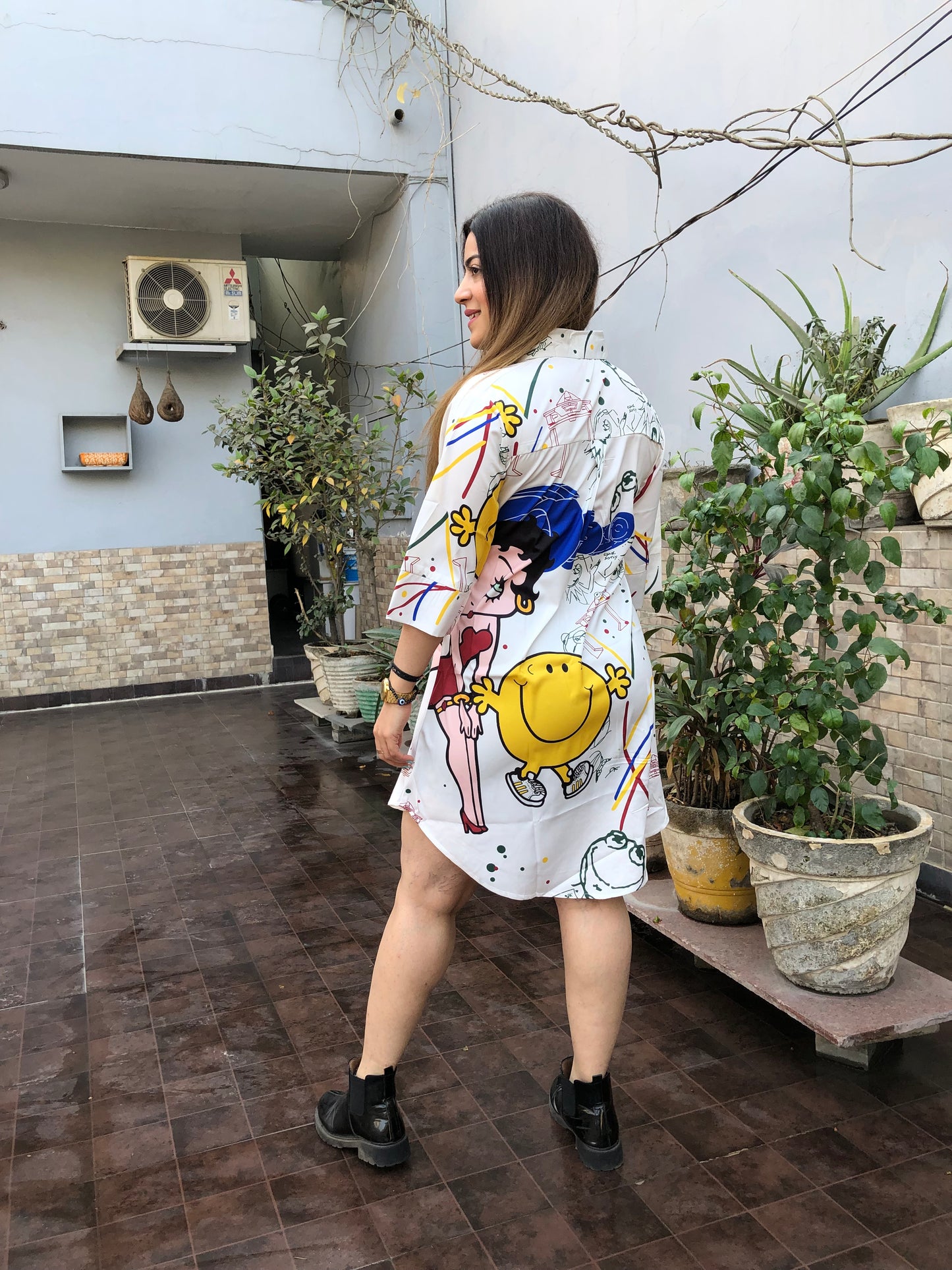 Cartoon Printed Shirt Dress