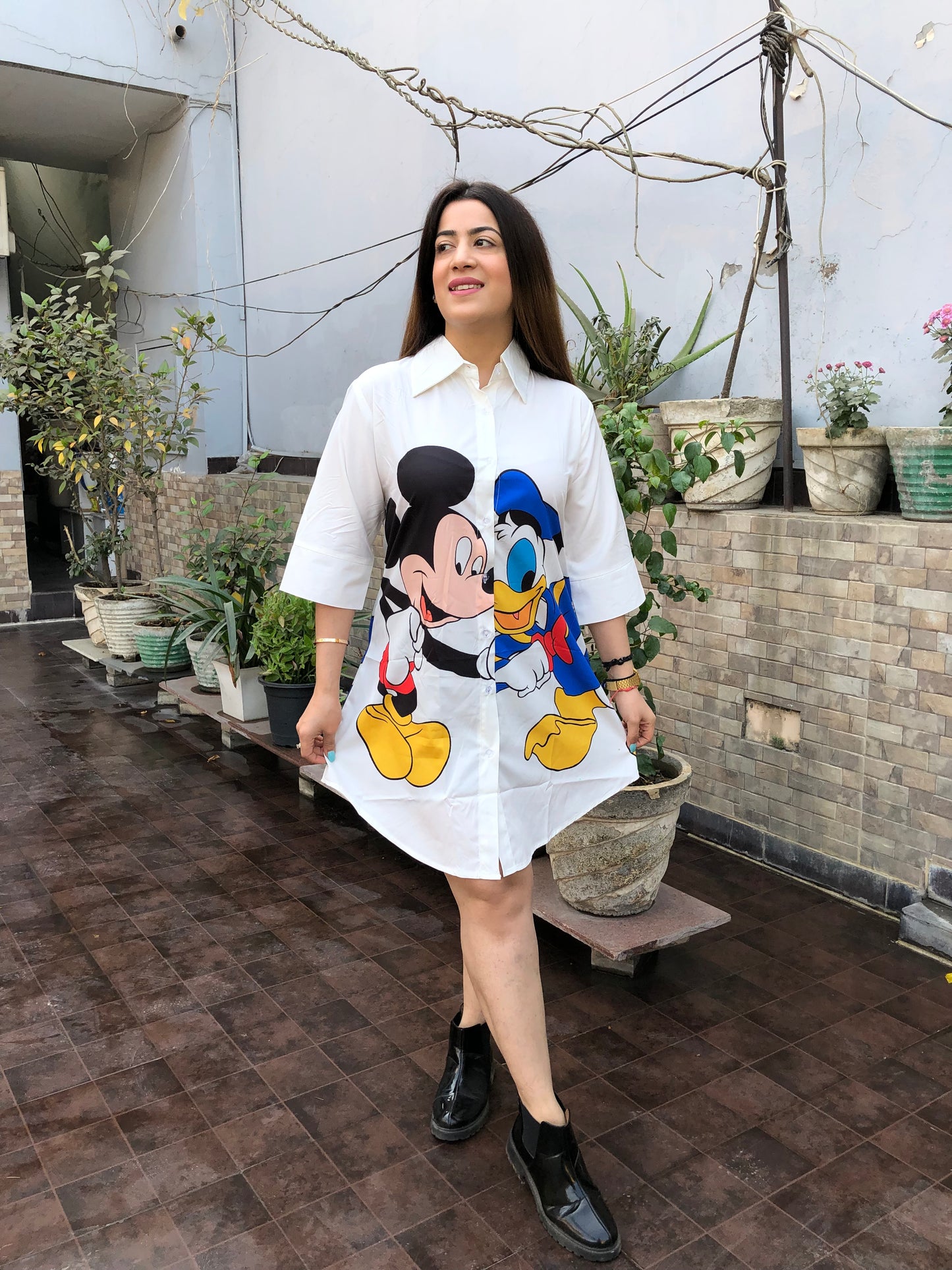 Cartoon Printed Shirt Dress