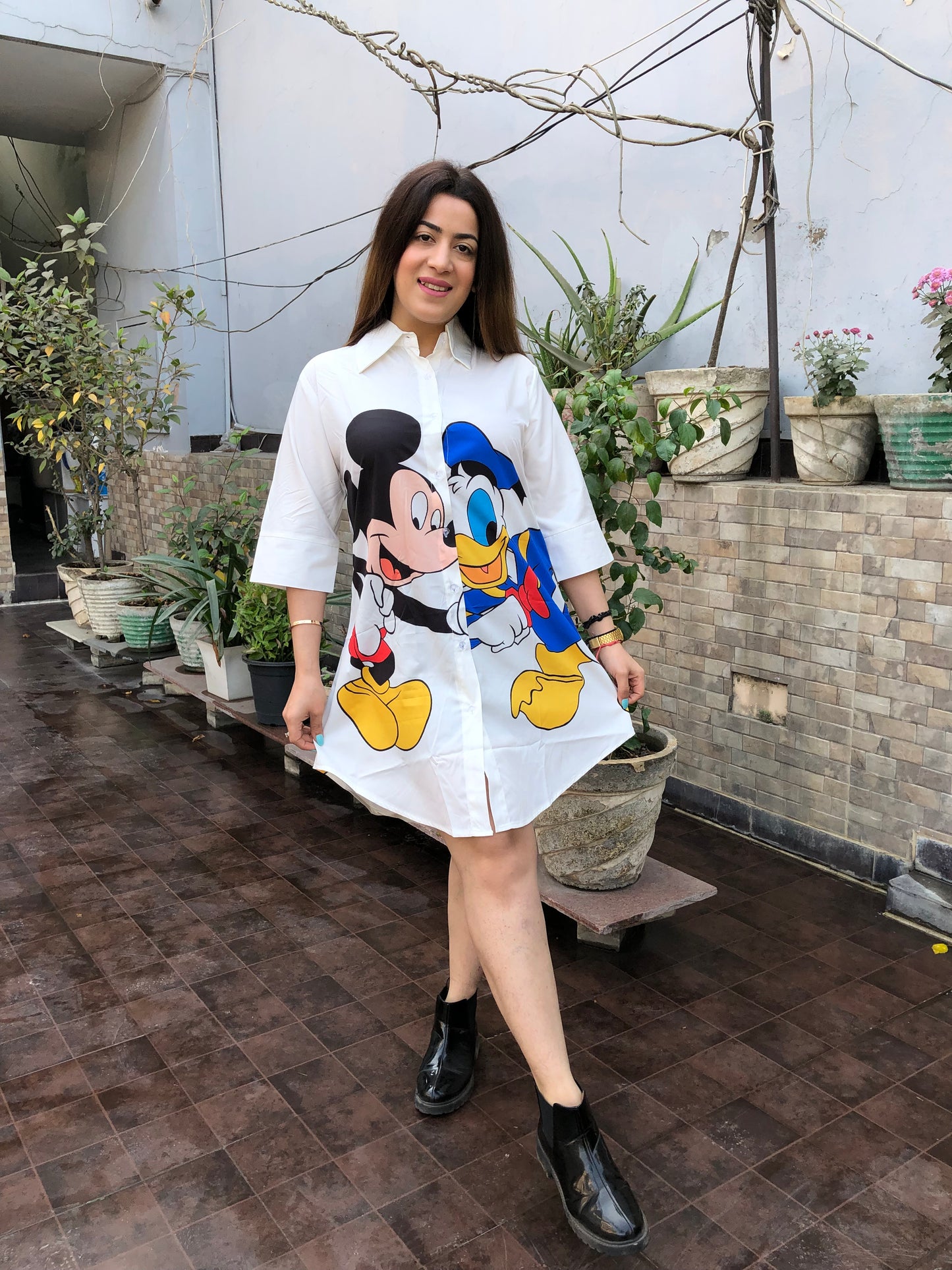 Cartoon Printed Shirt Dress