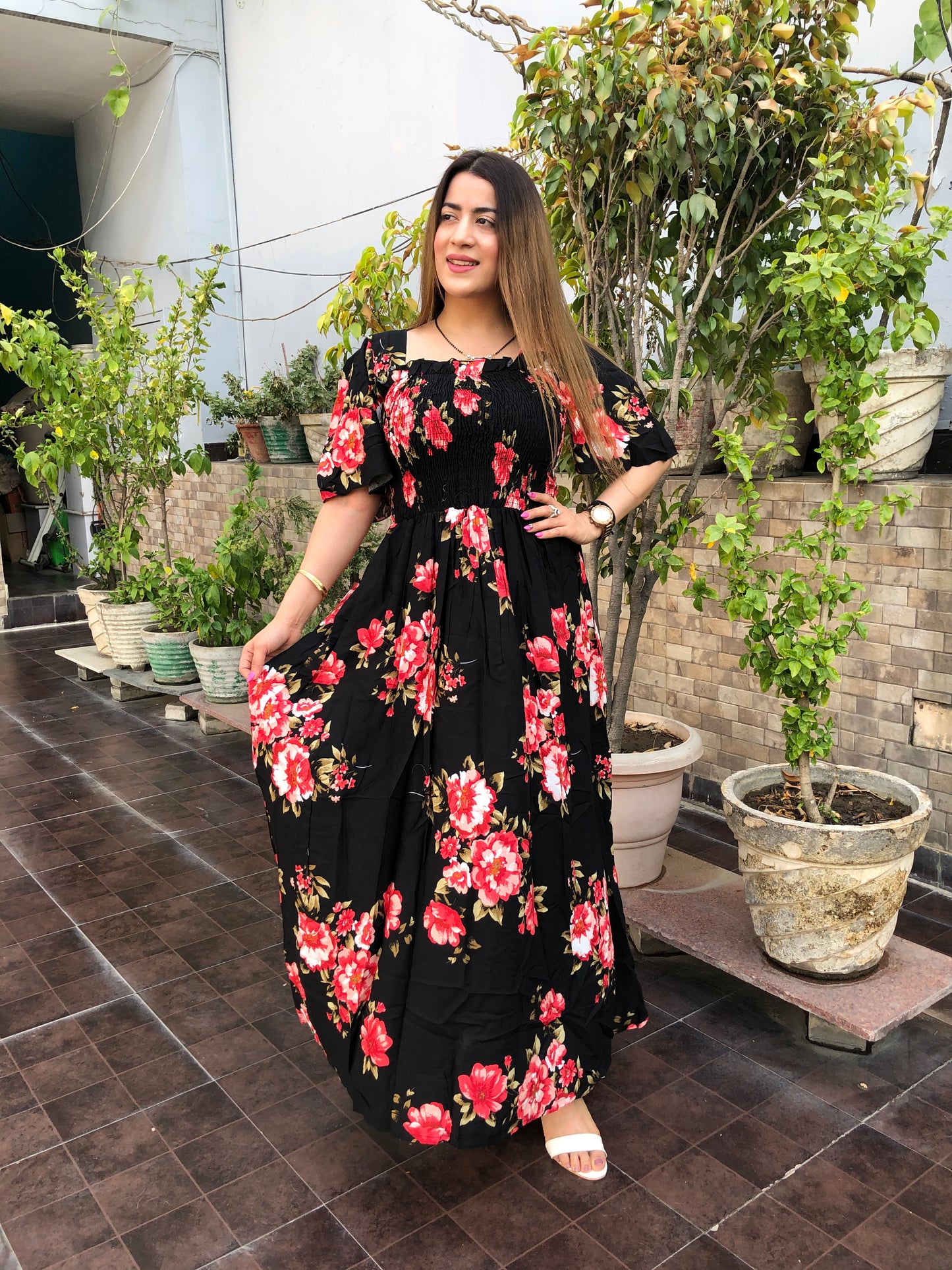 Rayon Floral Maxi Dress